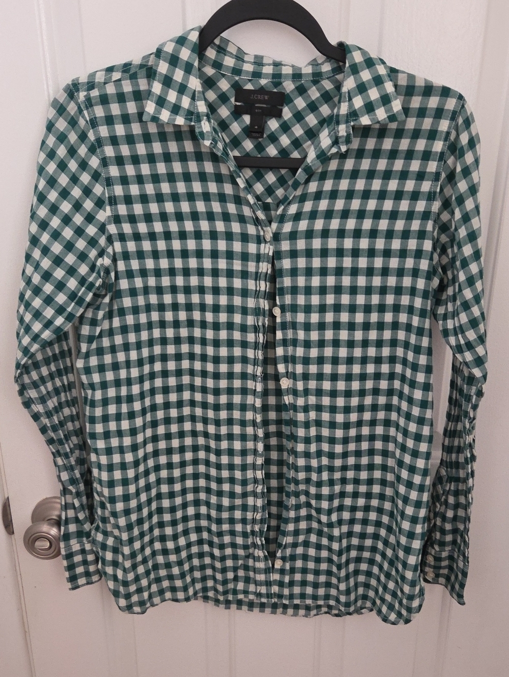 J. Crew Green and White Gingham Button-Down Shirt